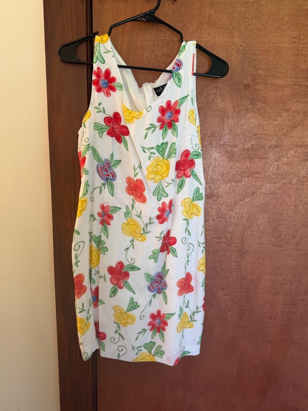 Ike Behar White Mini Dress with Red, Yellow & Green Floral Print